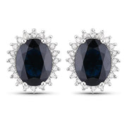 Bids.com 3.32 Carat Genuine Blue Sapphire and White Diamond 14K White Gold Earrings Earrings