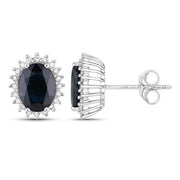 Bids.com 3.32 Carat Genuine Blue Sapphire and White Diamond 14K White Gold Earrings Earrings
