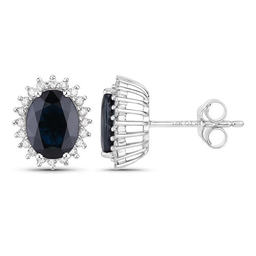 Bids.com 3.32 Carat Genuine Blue Sapphire and White Diamond 14K White Gold Earrings Earrings