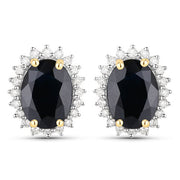 Bids.com 3.32 Carat Genuine Blue Sapphire and White Diamond 14K Yellow Gold Earrings Earrings