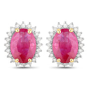 Bids.com 3.14 Carat Genuine Ruby and White Diamond 14K Yellow Gold Earrings Earrings