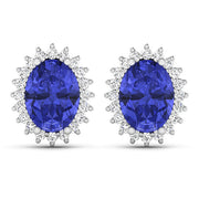 Bids.com 2.56 Carat Genuine Tanzanite and White Diamond 14K White Gold Earrings Earrings