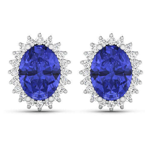 Bids.com 2.56 Carat Genuine Tanzanite and White Diamond 14K White Gold Earrings Earrings
