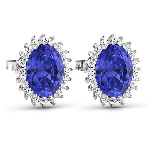 Bids.com 2.56 Carat Genuine Tanzanite and White Diamond 14K White Gold Earrings Earrings