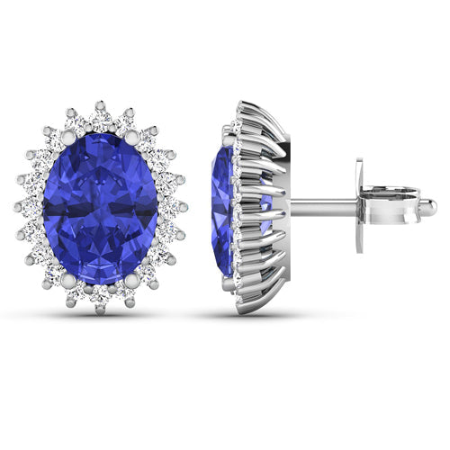 Bids.com 2.56 Carat Genuine Tanzanite and White Diamond 14K White Gold Earrings Earrings