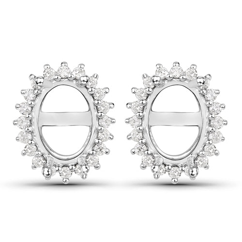 Bids.com 0.26 Carat Genuine White Diamond 14K White Gold Semi Mount Earrings - holds 8x6mm Oval Gemstones Earrings