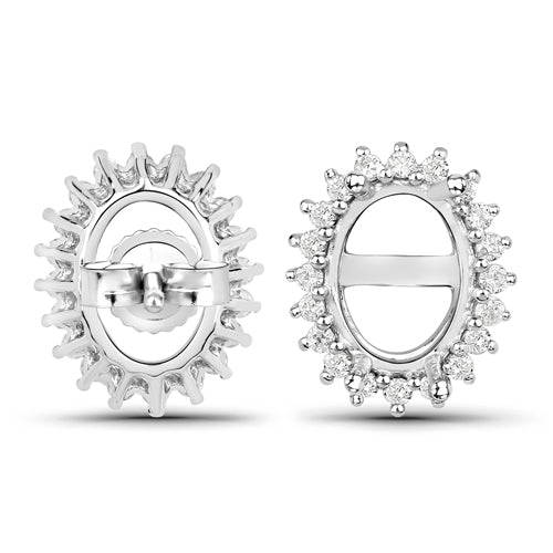 Bids.com 0.26 Carat Genuine White Diamond 14K White Gold Semi Mount Earrings - holds 8x6mm Oval Gemstones Earrings