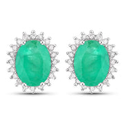 Bids.com 2.66 Carat Genuine Zambian Emerald and White Diamond 10K White Gold Earrings Earrings