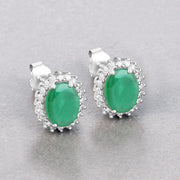 Bids.com 2.66 Carat Genuine Zambian Emerald and White Diamond 10K White Gold Earrings Earrings