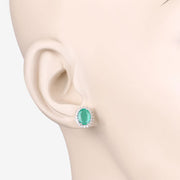 Bids.com 2.66 Carat Genuine Zambian Emerald and White Diamond 10K White Gold Earrings Earrings