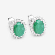 Bids.com 2.66 Carat Genuine Zambian Emerald and White Diamond 10K White Gold Earrings Earrings