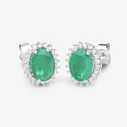 Bids.com 2.66 Carat Genuine Zambian Emerald and White Diamond 10K White Gold Earrings Earrings