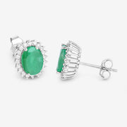 Bids.com 2.66 Carat Genuine Zambian Emerald and White Diamond 10K White Gold Earrings Earrings