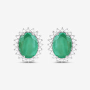 Bids.com 2.66 Carat Genuine Zambian Emerald and White Diamond 10K White Gold Earrings Earrings