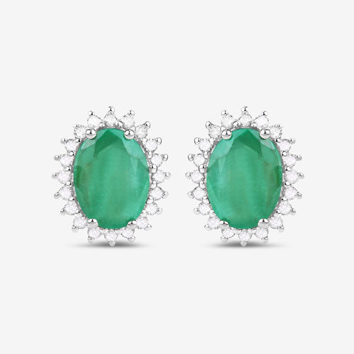 Bids.com 2.66 Carat Genuine Zambian Emerald and White Diamond 10K White Gold Earrings Earrings