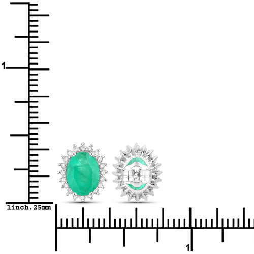 Bids.com 2.66 Carat Genuine Zambian Emerald and White Diamond 10K White Gold Earrings Earrings