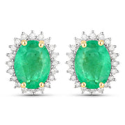 Bids.com 2.66 Carat Genuine Zambian Emerald and White Diamond 10K Yellow Gold Earrings Earrings