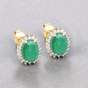 Bids.com 2.66 Carat Genuine Zambian Emerald and White Diamond 10K Yellow Gold Earrings Earrings