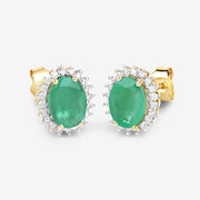 Bids.com 2.66 Carat Genuine Zambian Emerald and White Diamond 10K Yellow Gold Earrings Earrings
