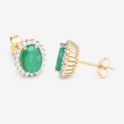 Bids.com 2.66 Carat Genuine Zambian Emerald and White Diamond 10K Yellow Gold Earrings Earrings
