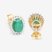Bids.com 2.66 Carat Genuine Zambian Emerald and White Diamond 10K Yellow Gold Earrings Earrings
