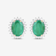 Bids.com 2.66 Carat Genuine Zambian Emerald and White Diamond 10K Yellow Gold Earrings Earrings