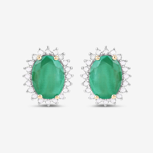 Bids.com 2.66 Carat Genuine Zambian Emerald and White Diamond 10K Yellow Gold Earrings Earrings