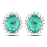 Bids.com 2.66 Carat Genuine Zambian Emerald and White Diamond 14K White Gold Earrings Earrings