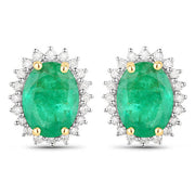 Bids.com 2.66 Carat Genuine Zambian Emerald and White Diamond 14K Yellow Gold Earrings Earrings