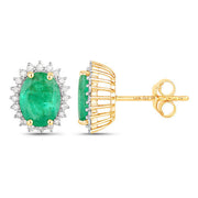 Bids.com 2.66 Carat Genuine Zambian Emerald and White Diamond 14K Yellow Gold Earrings Earrings
