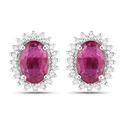 Bids.com 1.16 Carat Genuine Ruby and White Diamond 14K White Gold Earrings Earrings
