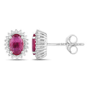 Bids.com 1.16 Carat Genuine Ruby and White Diamond 14K White Gold Earrings Earrings