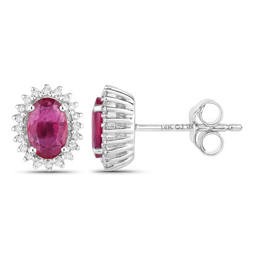Bids.com 1.16 Carat Genuine Ruby and White Diamond 14K White Gold Earrings Earrings