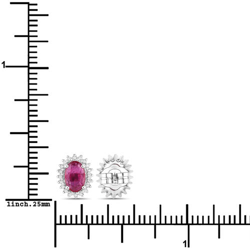 Bids.com 1.16 Carat Genuine Ruby and White Diamond 14K White Gold Earrings Earrings