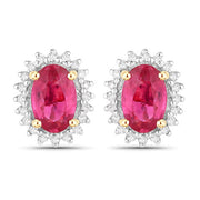 Bids.com 1.16 Carat Genuine Ruby and White Diamond 14K Yellow Gold Earrings Earrings