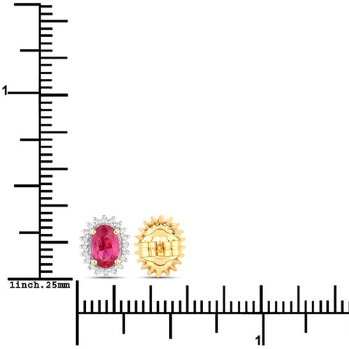 Bids.com 1.16 Carat Genuine Ruby and White Diamond 14K Yellow Gold Earrings Earrings