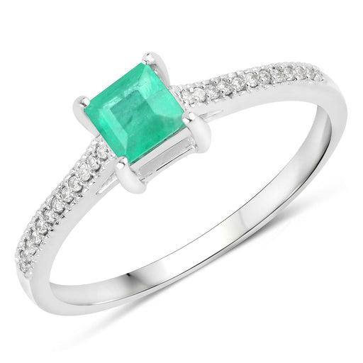 Bids.com 0.67 Carat Genuine Zambian Emerald and White Diamond 14K White Gold Ring Rings