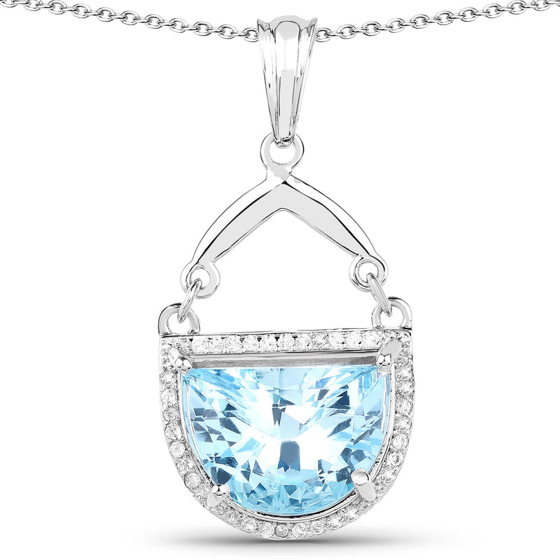 Bids.com 4.08 Carat Genuine Swiss Blue Topaz & White Topaz .925 Sterling Silver Pendant Pendants