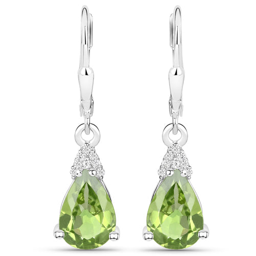 Bids.com 2.80 Carat Genuine Peridot and White Zircon .925 Sterling Silver Earrings Earrings