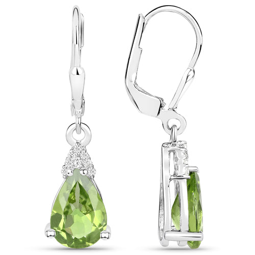 Bids.com 2.80 Carat Genuine Peridot and White Zircon .925 Sterling Silver Earrings Earrings