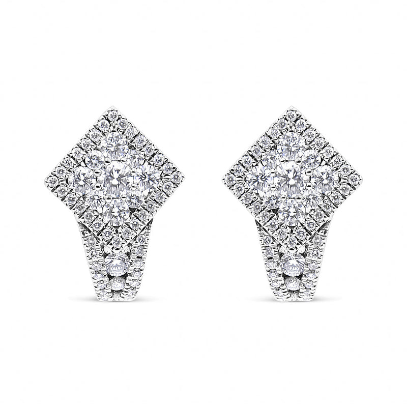 Bids.com 18K White Gold 1 1/10 Cttw Round Diamond Cluster with Halo Hoop Huggie Earring (F-G Color, VS1-VS2 Clarity) Earrings