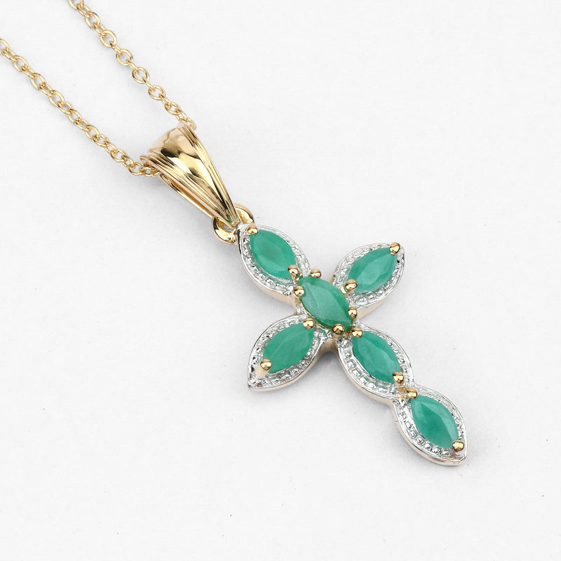 Bids.com 18K Yellow Gold Plated 0.84 Carat Genuine Emerald .925 Sterling Silver Pendant Pendants