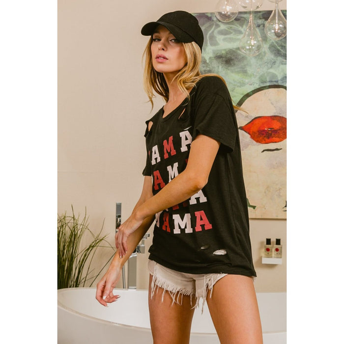 BiBi MAMA Graphic Distressed Short Sleeve T-Shirt