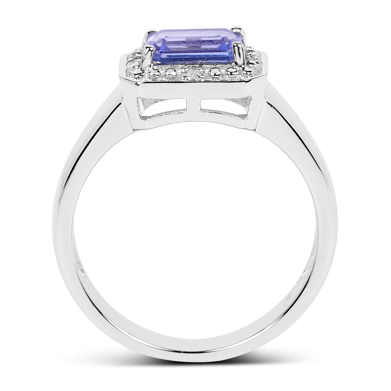Bids.com 1.12 Carat Genuine Tanzanite and White Topaz .925 Sterling Silver Ring Rings