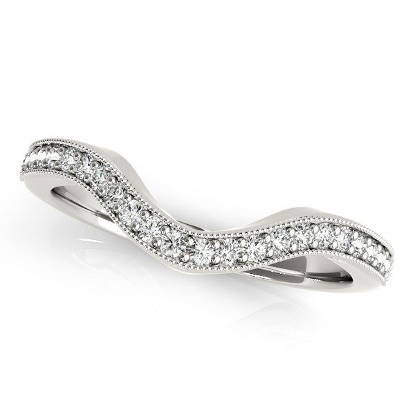 Bids.com 14k White Gold Milgrained Border Curved Diamond Wedding Band (1/5 cttw) Rings