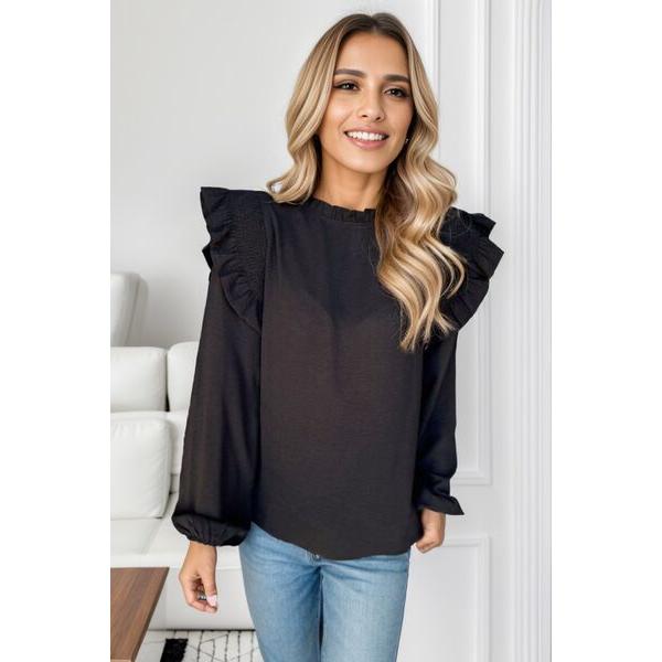 Ruffled Mock Neck Balloon Sleeve Blouse