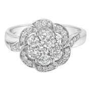 Bids.com 14K White Gold Floral Cluster Diamond Ring (1.0 Cttw, H-I Color, SI2-I1 Clarity) - Size 6 Rings