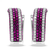 Bids.com 18K White Gold 1 7/8 Cttw Diamond and 1mm Round Red Ruby Open Swish Hoop Earrings (F-G Color, VS1-VS2 Clarity) Earrings
