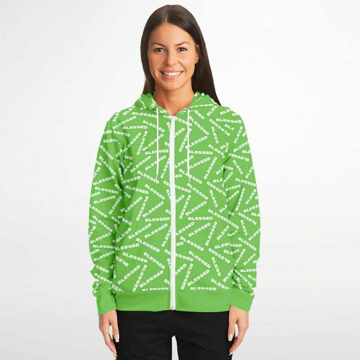 BLESSED Green Fashion Zip-Up Hoodie