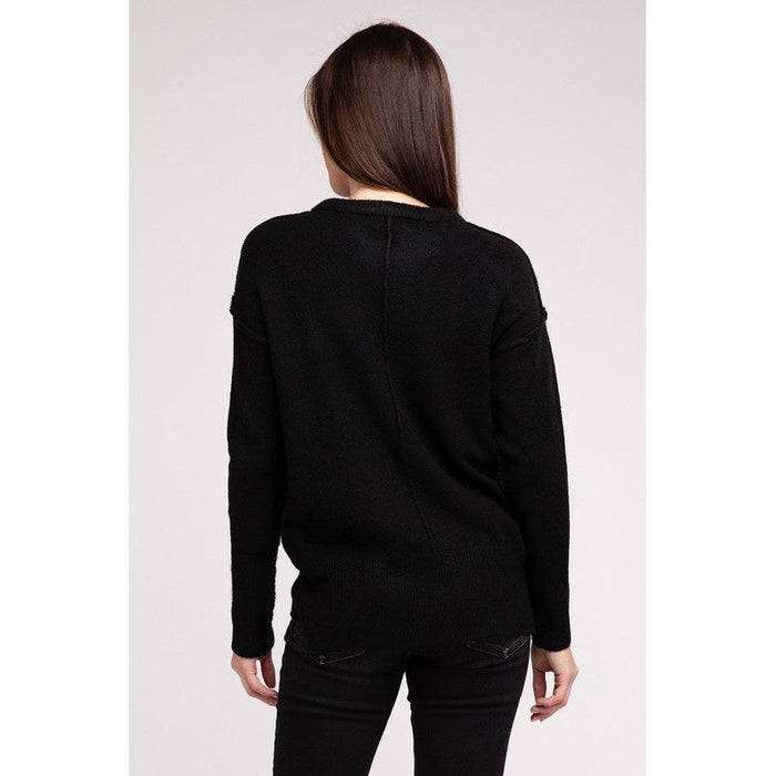 Melange Hi-Low Hem Round Neck Sweater